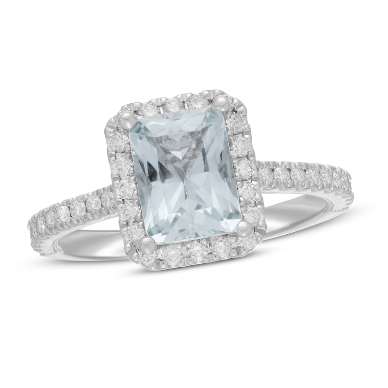 Neil Lane Radiant-cut Aquamarine Engagement Ring 1/2 ct tw Diamonds 14K White Gold