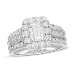 Neil Lane Engagement Ring 2-7/8 ct tw Emerald, Princess & Round 14K White Gold