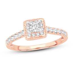 Adore Diamond Engagement Ring 5/8 ct tw Princess/Round 14K Rose Gold