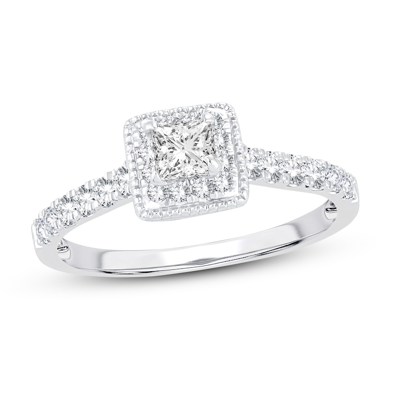 Diamond Engagement Ring 5/8 ct tw Princess/Round 14K White Gold