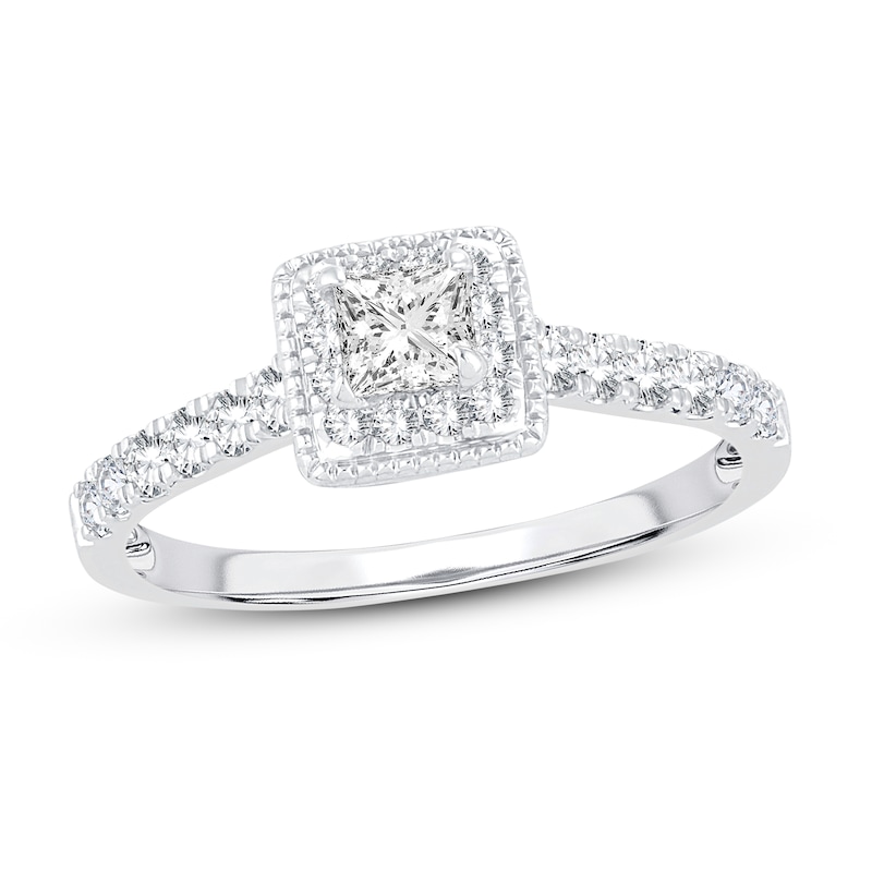 Main Image 1 of Adore Diamond Engagement Ring 5/8 ct tw Princess/Round 14K White Gold