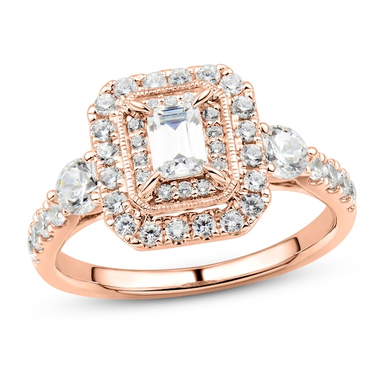 Adore Diamond Engagement Ring 1-1/4 ct tw Emerald & Round-cut 14K Rose Gold