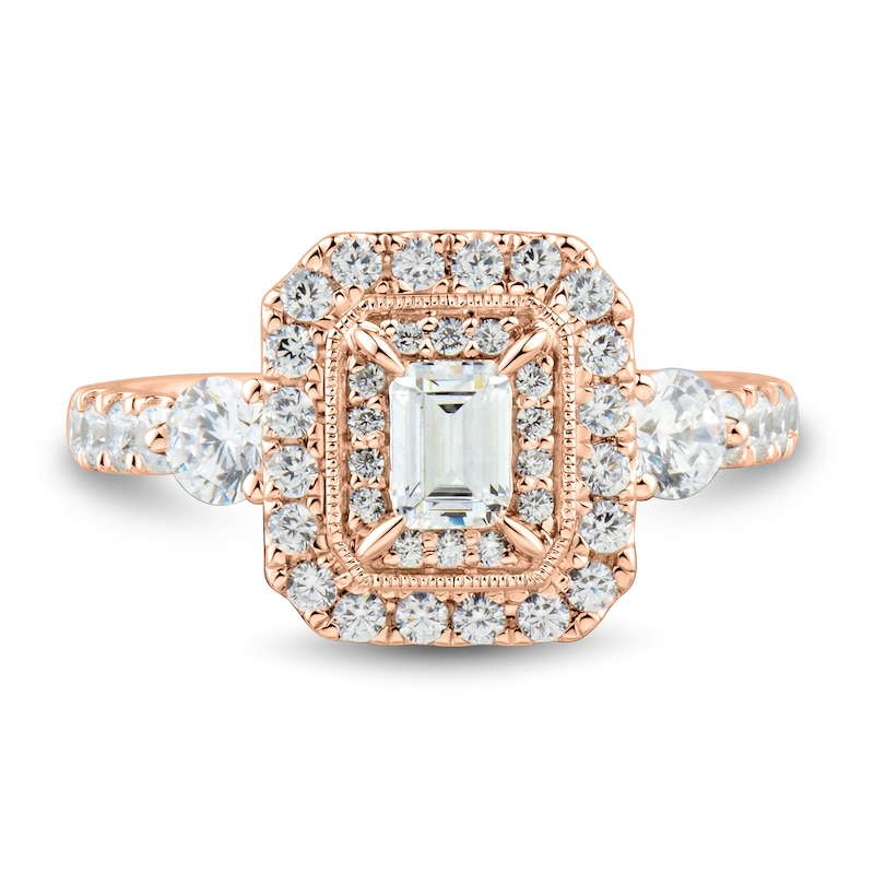 Diamond Engagement Ring 1-1/4 ct tw Emerald & Round-cut 14K Rose Gold ...