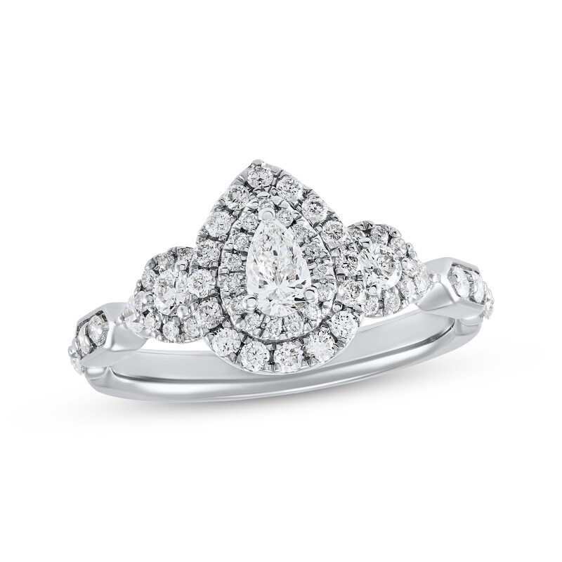 Diamond Engagement Ring 3/4 ct tw Pear/Round 14K White Gold