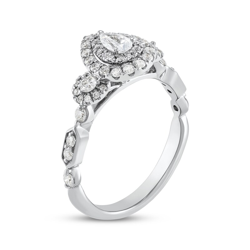 Diamond Engagement Ring 3/4 ct tw Pear/Round 14K White Gold