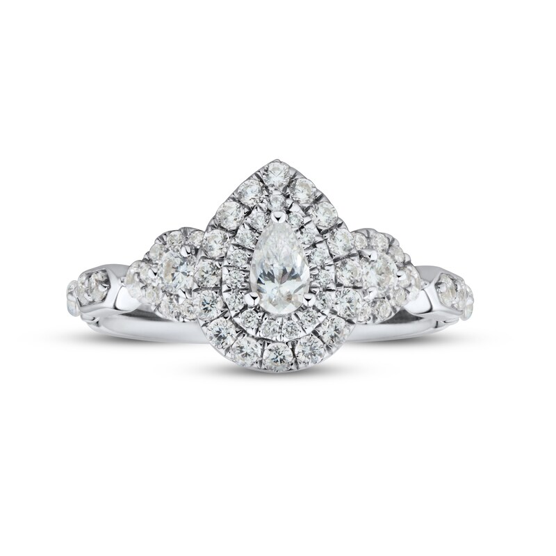 Diamond Engagement Ring 3/4 ct tw Pear/Round 14K White Gold