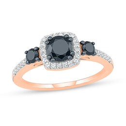 Black & White Diamond Engagement Ring 7/8 ct tw Round-cut 10K Rose Gold