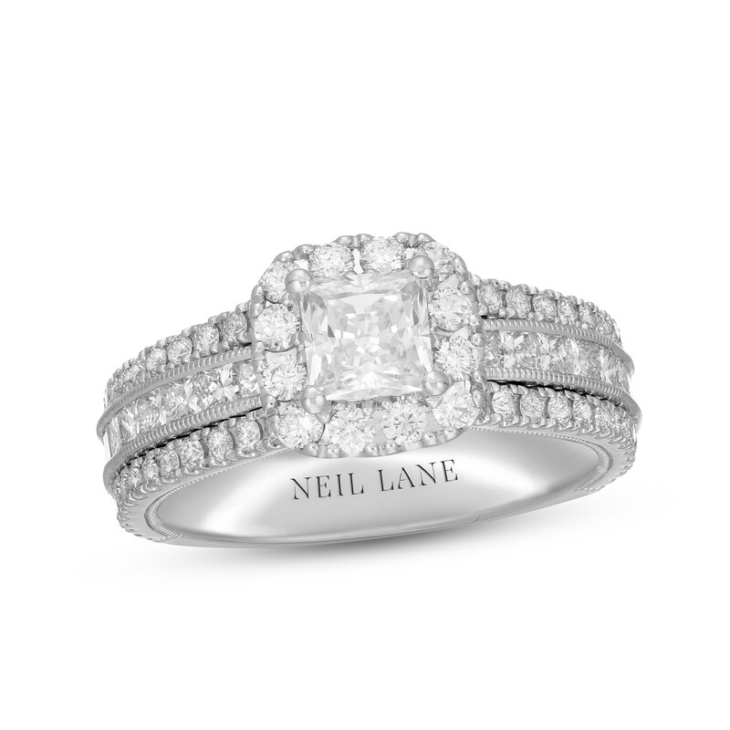 Neil Lane Diamond Engagement Ring 2-1/8 ct tw Princess & Round-cut 14K White Gold