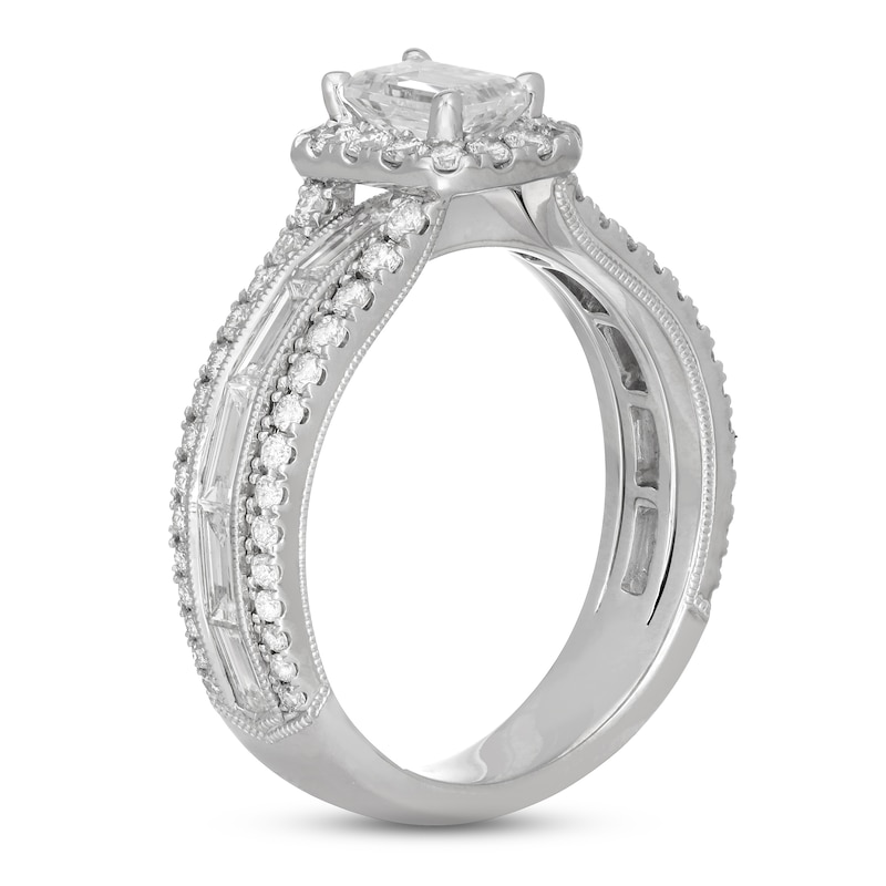 Neil Lane Diamond Engagement Ring 1-7/8 ct tw Emerald, Round & Baguette-cut 14K White Gold