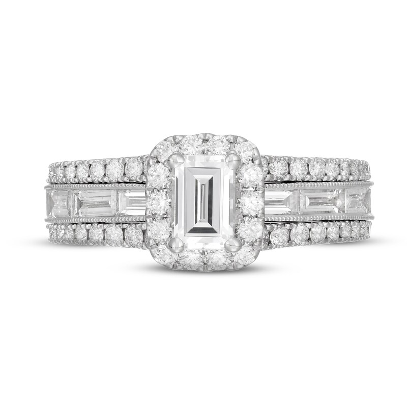Neil Lane Diamond Engagement Ring 1-7/8 ct tw Emerald, Round & Baguette-cut 14K White Gold