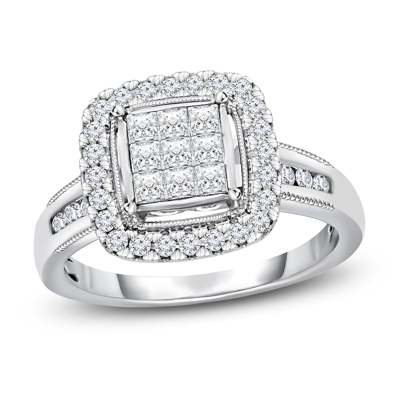 Main Image 1 of Diamond Engagement Ring 3/4 ct tw Princess & Round-cut 10K White Gold