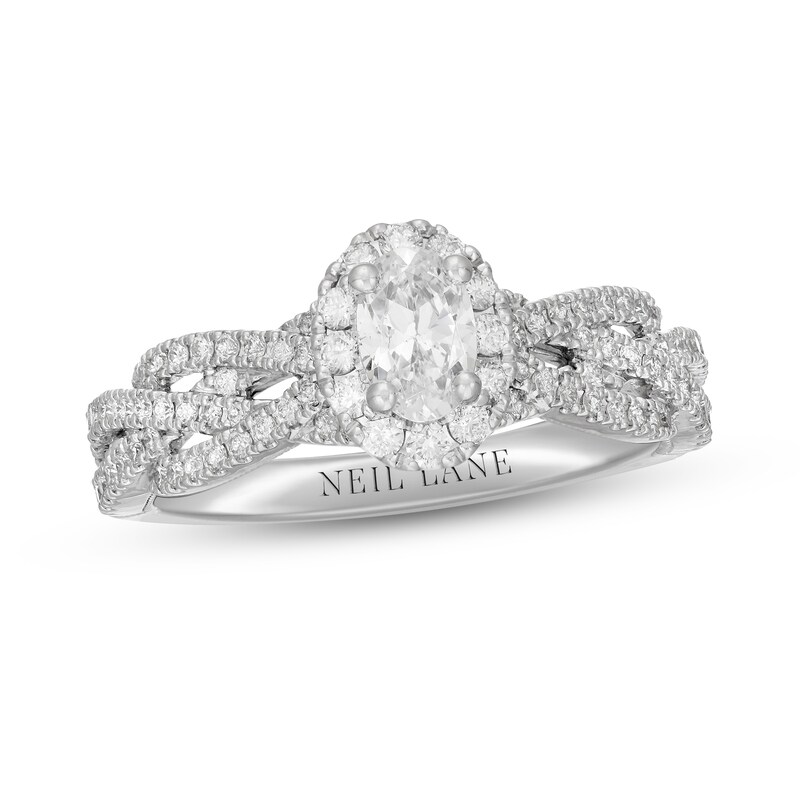 Neil Lane White & Black Diamond Engagement Ring 1 ct tw Oval & Round-cut 14K White Gold