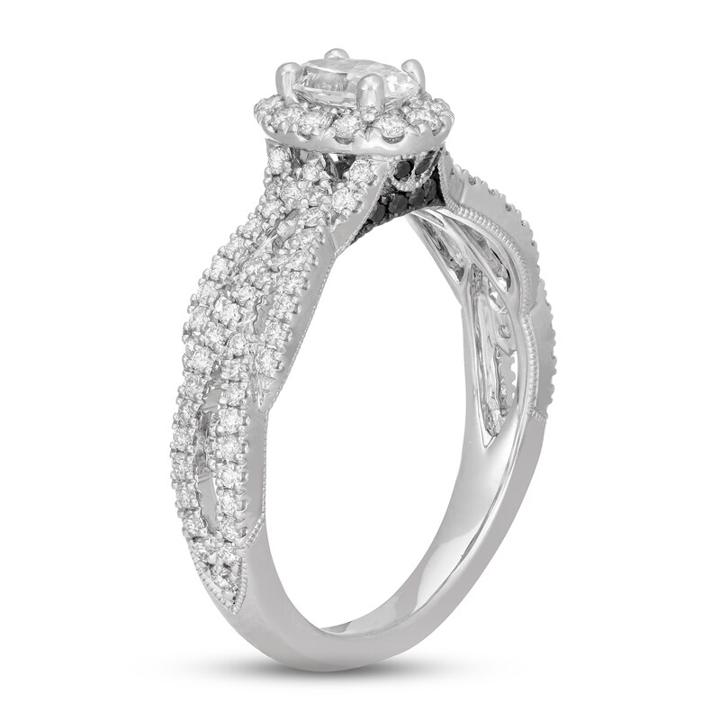 Neil Lane White & Black Diamond Engagement Ring 1 ct tw Oval & Round-cut 14K White Gold