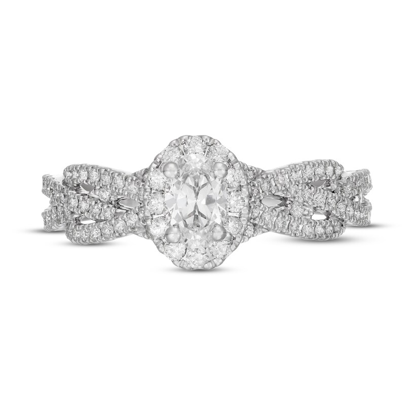Neil Lane White & Black Diamond Engagement Ring 1 ct tw Oval & Round-cut 14K White Gold