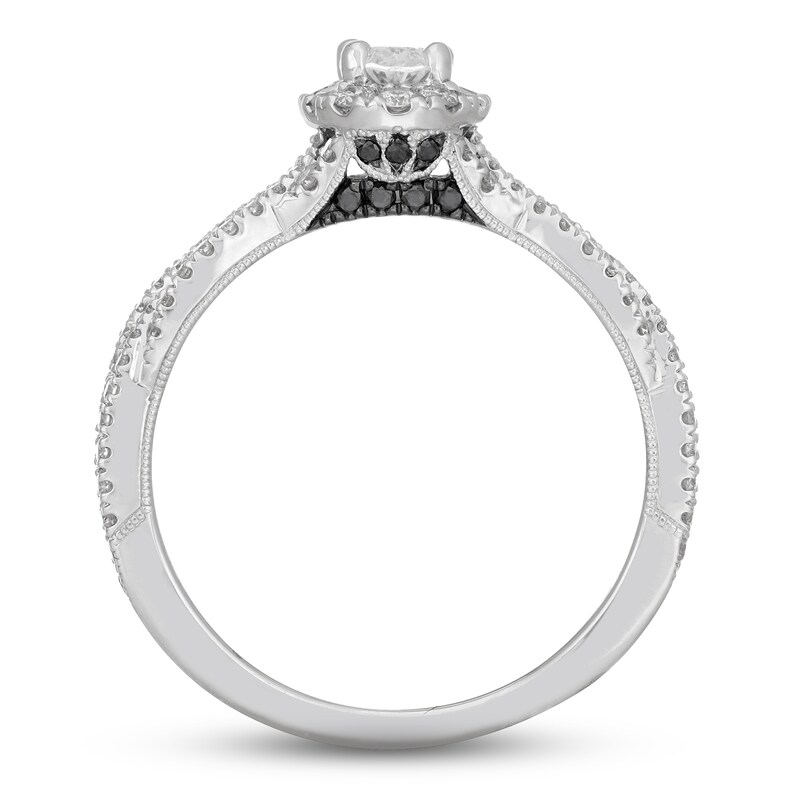 Neil Lane White & Black Diamond Engagement Ring 1 ct tw Oval & Round-cut 14K White Gold