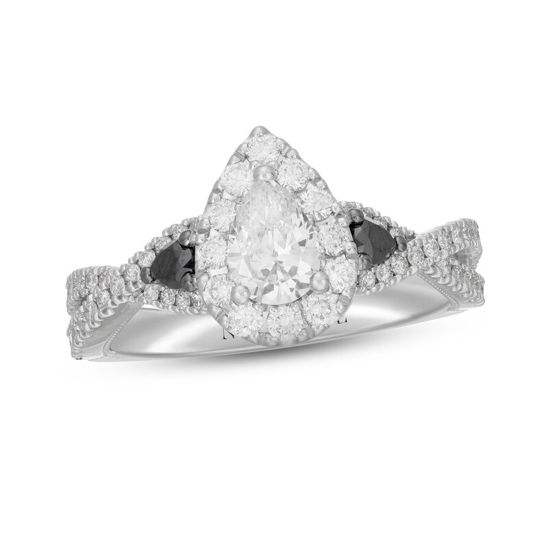 Neil Lane White & Black Diamond Engagement Ring 1-1/8 ct tw Pear & Round-cut 14K White Gold