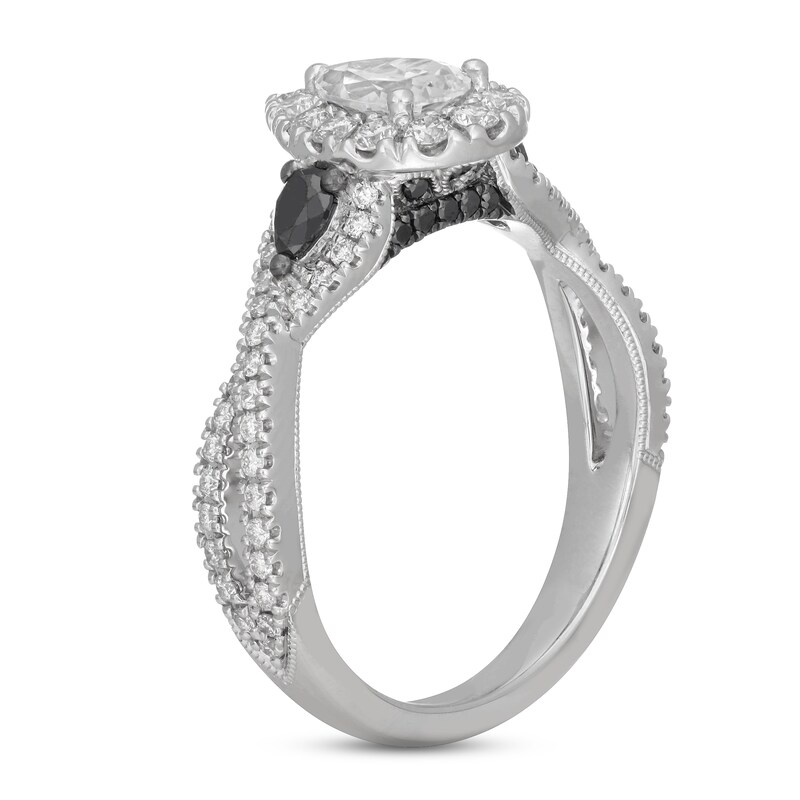 Neil Lane White & Black Diamond Engagement Ring 1-1/8 ct tw Pear & Round-cut 14K White Gold