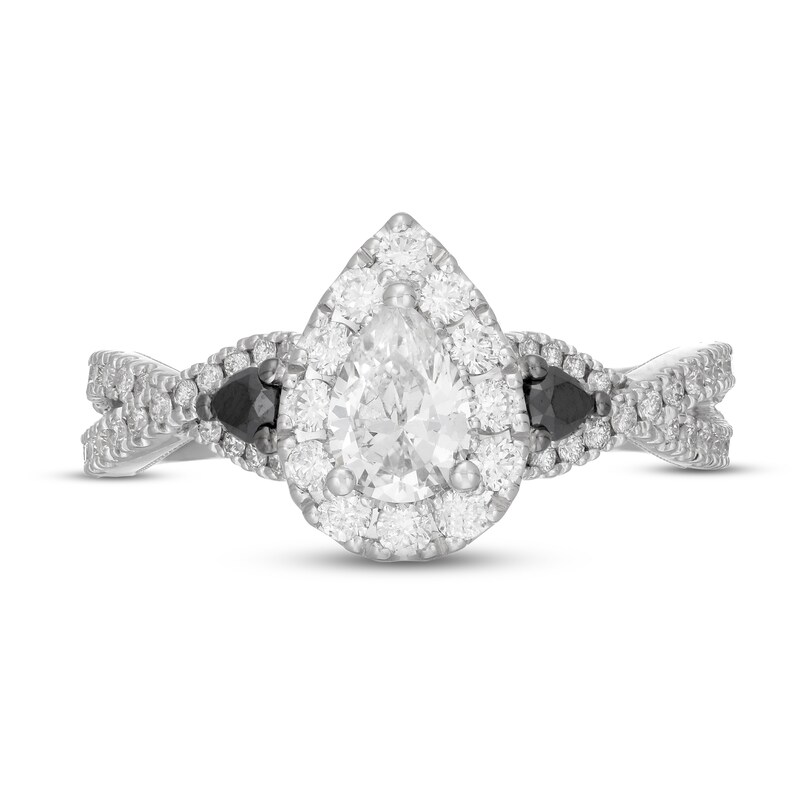Neil Lane White & Black Diamond Engagement Ring 1-1/8 ct tw Pear & Round-cut 14K White Gold