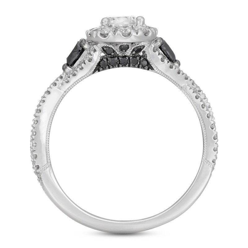Neil Lane White & Black Diamond Engagement Ring 1-1/8 ct tw Pear & Round-cut 14K White Gold