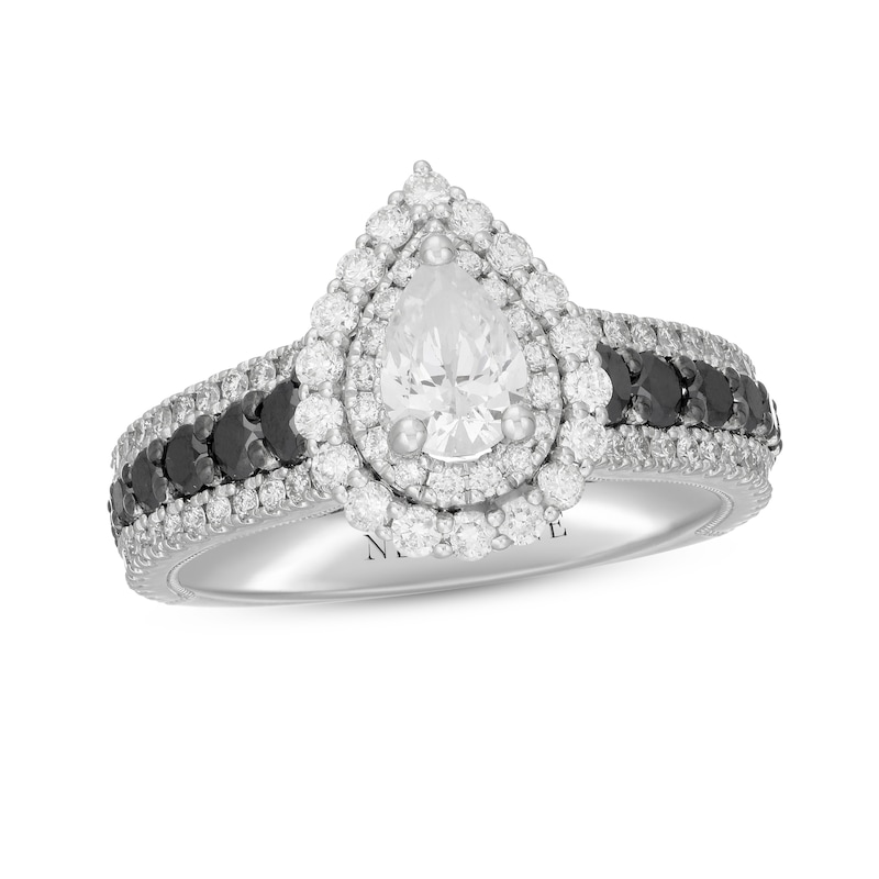 Main Image 1 of Neil Lane White & Black Diamond Engagement Ring 1-3/4 ct tw Pear & Round-cut 14K White Gold