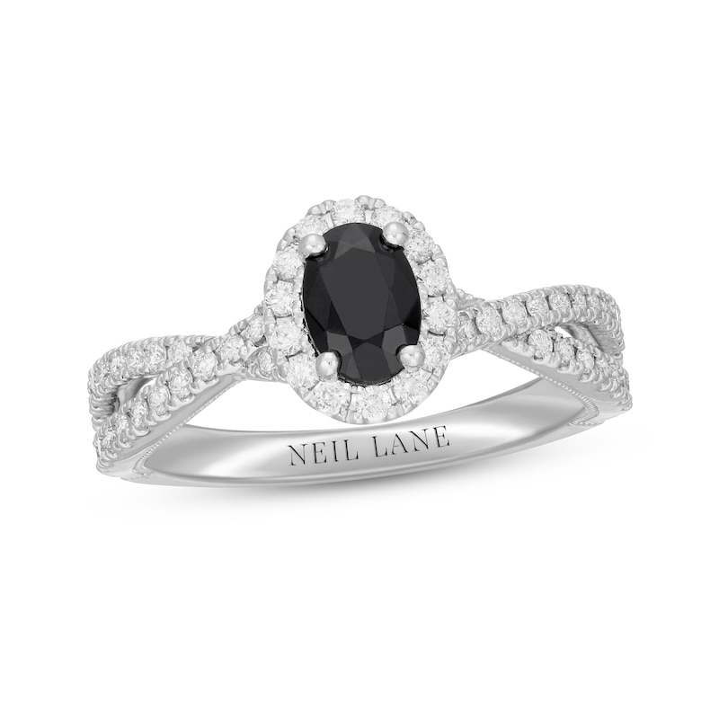 Main Image 1 of Neil Lane Black & White Diamond Engagement Ring 1-1/8 ct tw Oval & Round-cut 14K White Gold