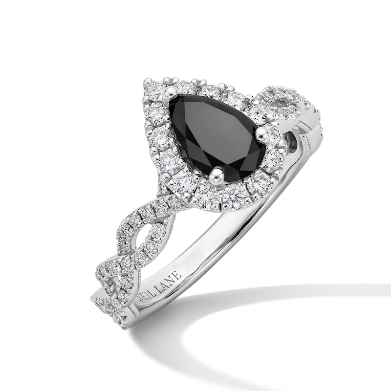 Neil Lane Black & White Diamond Engagement Ring 1-1/2 ct tw Pear & Round-cut 14K White Gold