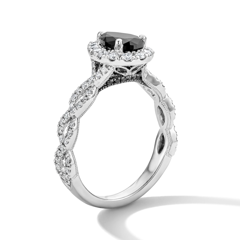 Neil Lane Black & White Diamond Engagement Ring 1-1/2 ct tw Pear & Round-cut 14K White Gold