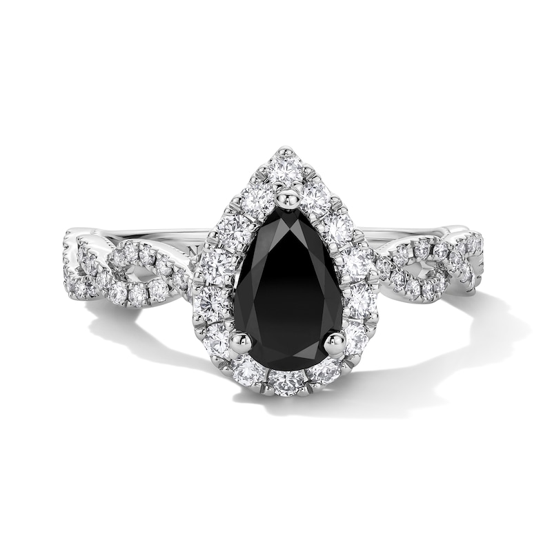 Neil Lane Black & White Diamond Engagement Ring 1-1/2 ct tw Pear & Round-cut 14K White Gold