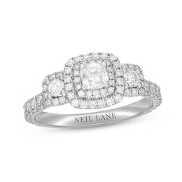 Neil Lane Diamond Three-Stone Engagement Ring 1 ct tw Cushion & Round-cut 14K White Gold