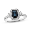 Thumbnail Image 0 of Blue Sapphire & Diamond Engagement Ring 1/3 ct tw Emerald & Round-cut 14K White Gold