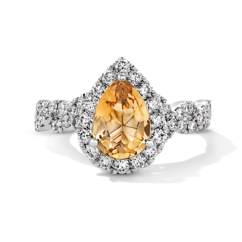 Main Image 3 of Neil Lane Citrine & Diamond Engagement Ring 3/4 ct tw Round-cut 14K White Gold