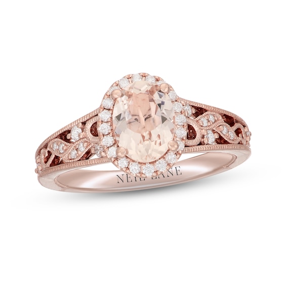 14k Rose Gold Oval Morganite & 1/8 CTW Diamond Halo Ring