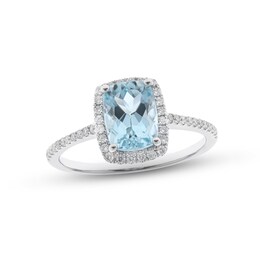Aquamarine & Diamond Engagement Ring 1/6 ct tw Cushion & Round-cut 14K White Gold