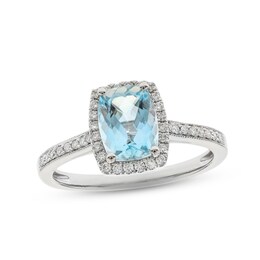 Aquamarine & Diamond Engagement Ring 1/10 ct tw Cushion-cut 14K White Gold