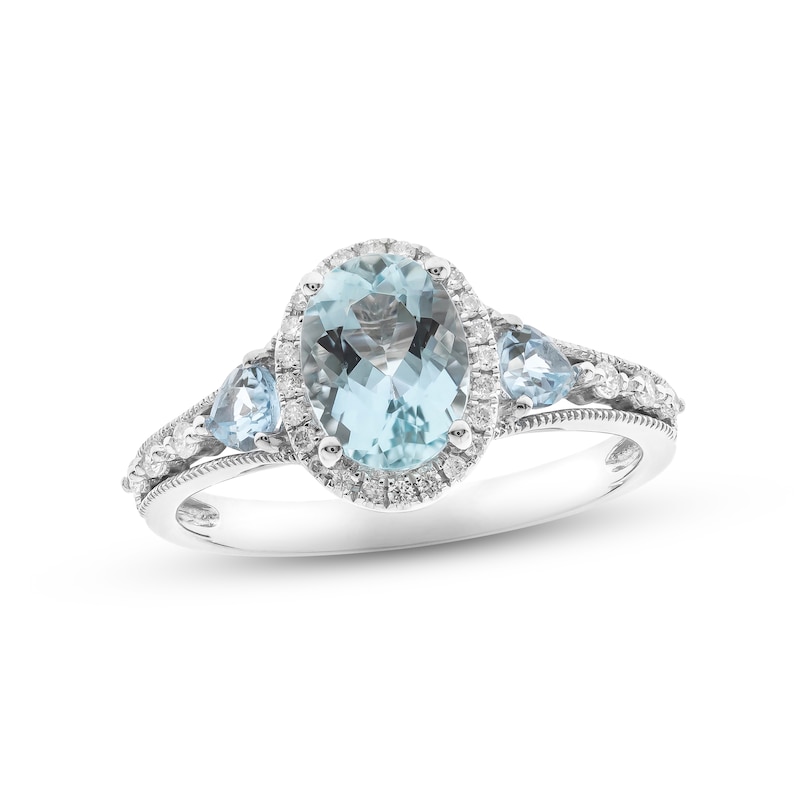 Aquamarine & Diamond Engagement Ring 1/8 ct tw Round-cut 14K White Gold ...