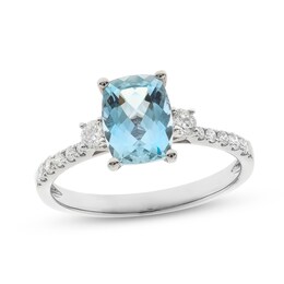Aquamarine & Diamond Engagement Ring 1/4 ct tw Cushion-cut 14K White Gold