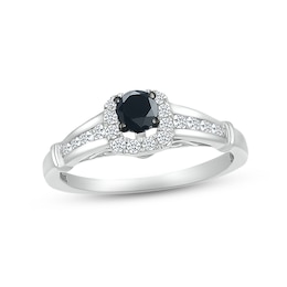 Black & White Diamond Engagement Ring 5/8 ct tw Round-cut 10K White Gold