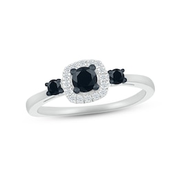 Black & White Diamond Engagement Ring 1/3 ct tw Round-cut 10K White Gold
