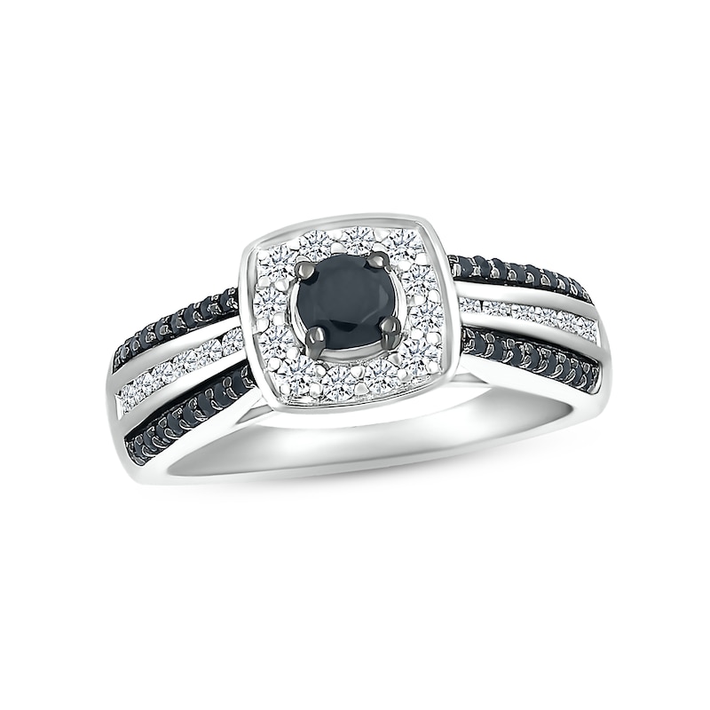 Black & White Diamond Engagement Ring 7/8 ct tw Round-cut 10K White Gold