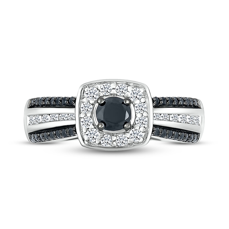 Black & White Diamond Engagement Ring 7/8 ct tw Round-cut 10K White Gold