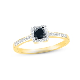 Black & White Diamond Engagement Ring 3/8 ct tw Round-cut 10K Yellow Gold