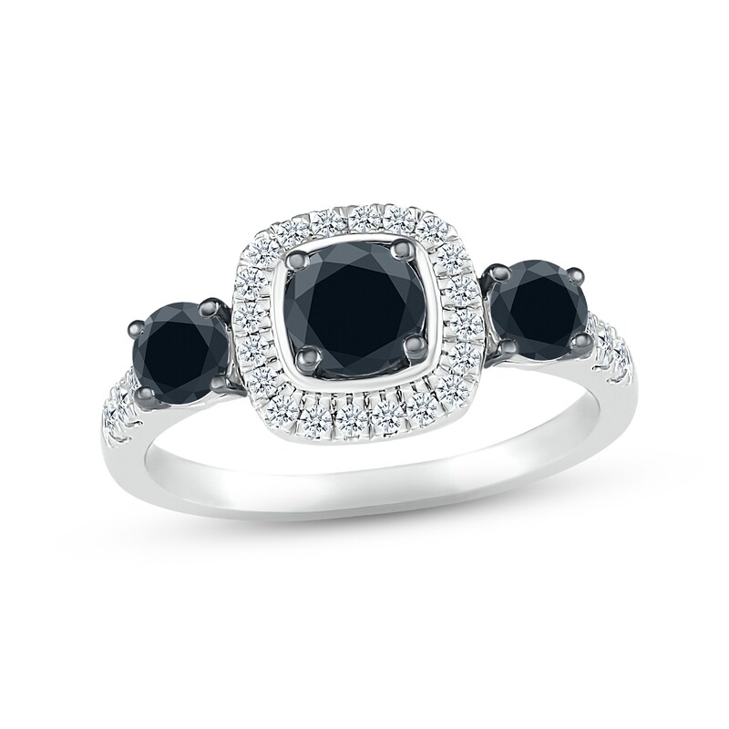 Black & White Diamond Engagement Ring 1-1/6 ct tw Round-cut 10K White Gold