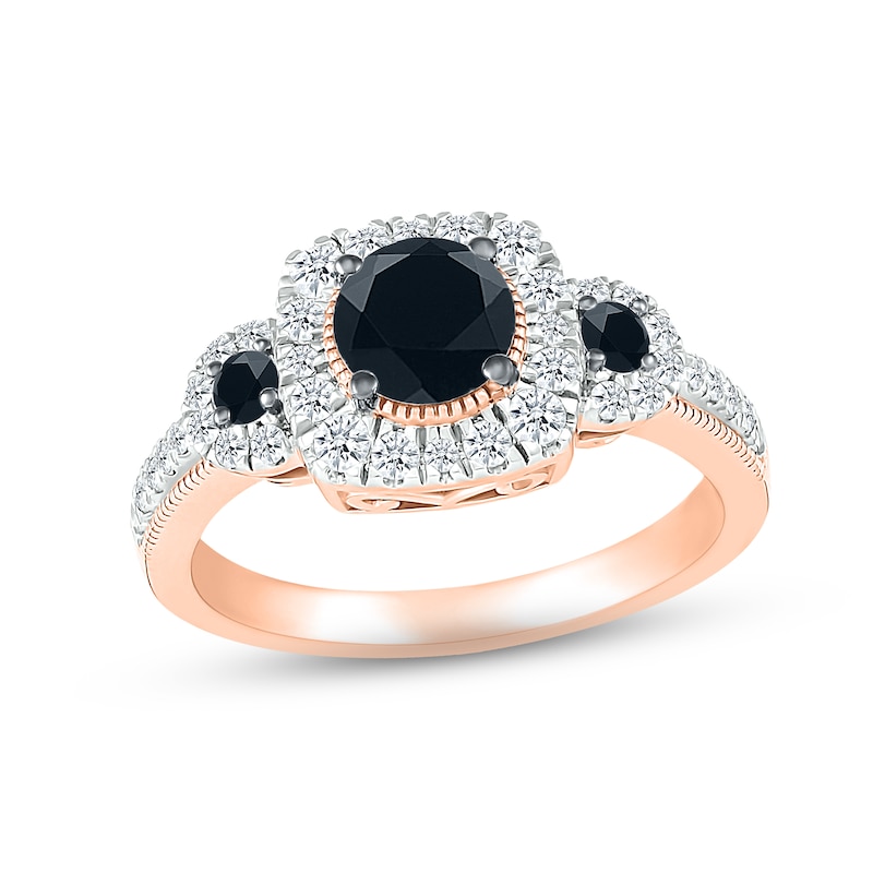 Black & White Diamond Engagement Ring 1-1/4 ct tw Round-cut 10K Rose Gold