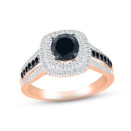 Black & White Diamond Engagement Ring 1-1/6 ct tw Round-cut 10K Rose Gold