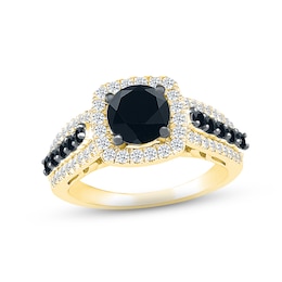 Black & White Diamond Engagement Ring 1-3/4 ct tw Round-cut 10K Yellow Gold