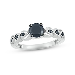 Black Diamond Engagement Ring 1/2 ct tw Round-cut 10K White Gold