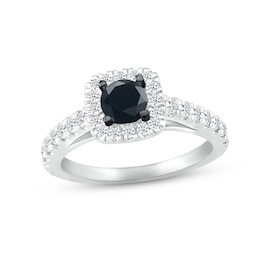 Black & White Diamond Engagement Ring 7/8 ct tw Round-cut 10K White Gold