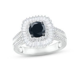 Black & White Diamond Engagement Ring 1-1/4 ct tw Round & Baguette-cut 10K White Gold