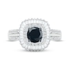 Thumbnail Image 1 of Black & White Diamond Engagement Ring 1-1/4 ct tw Round & Baguette-cut 10K White Gold