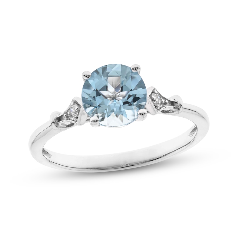 Aquamarine & Diamond Engagement Ring 1/20 ct tw Round-cut 14K White Gold